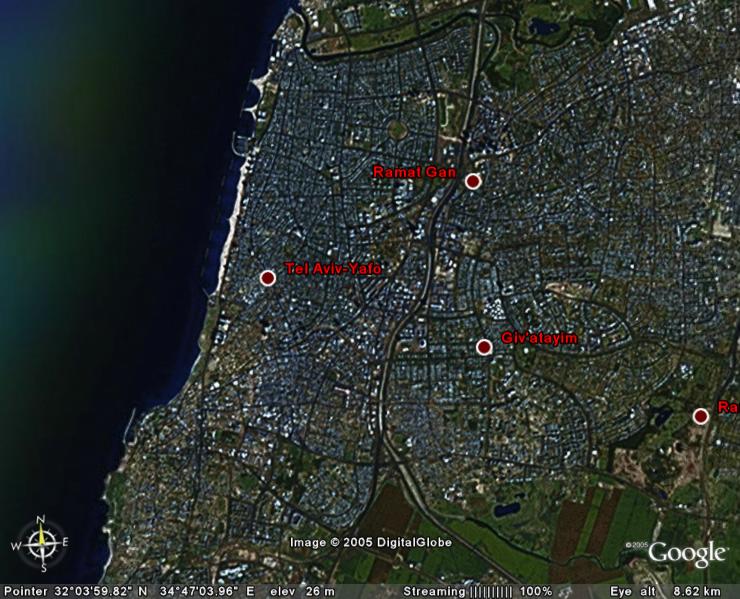 גוגל ארץ - תל אביב מגובה שמונה קילומטר